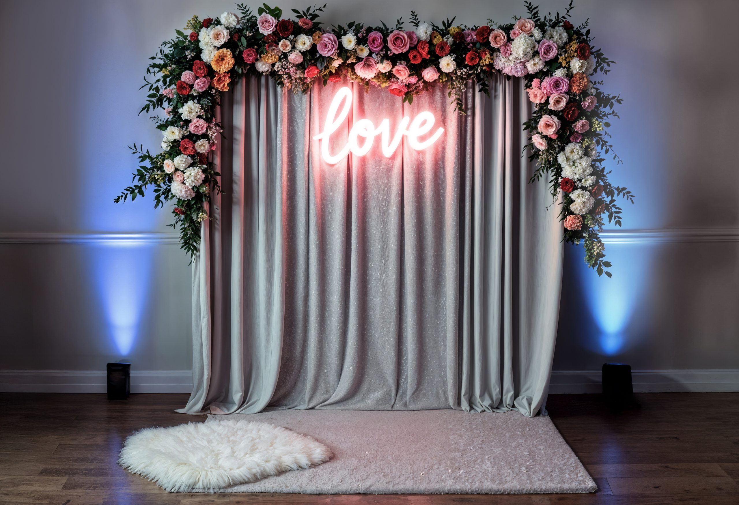 romantic-wedding-photocall-with-neon-love-sign